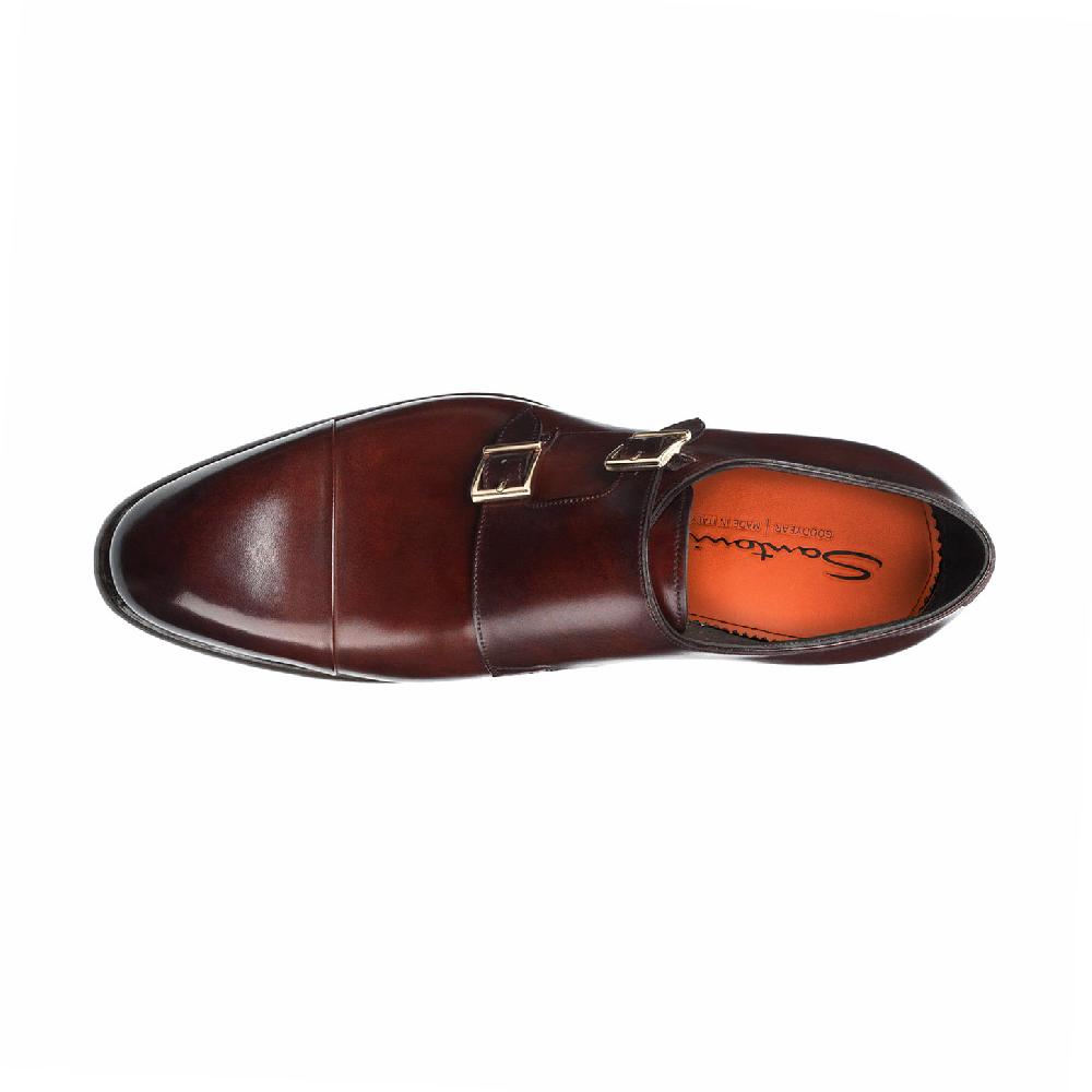 Santoni Doppia fibbia da uomo in pelle rossa Online