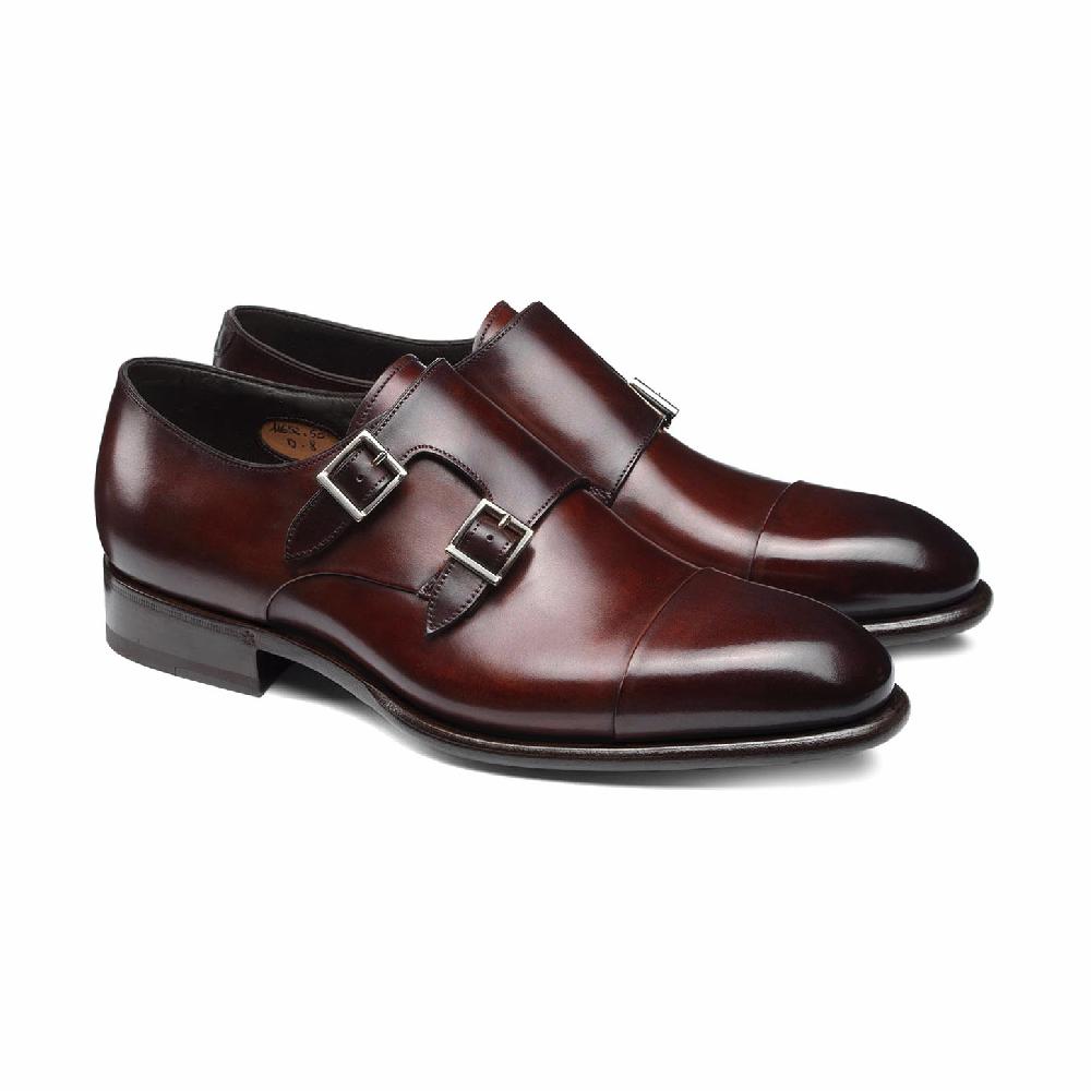 Santoni Doppia fibbia da uomo in pelle rossa Online