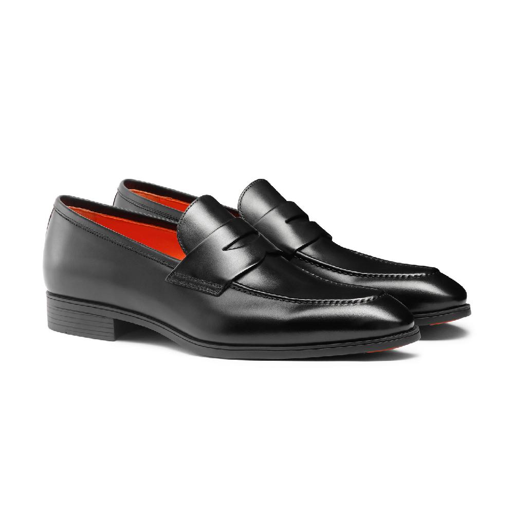 Santoni Mocassino penny da uomo in pelle nera Outlet