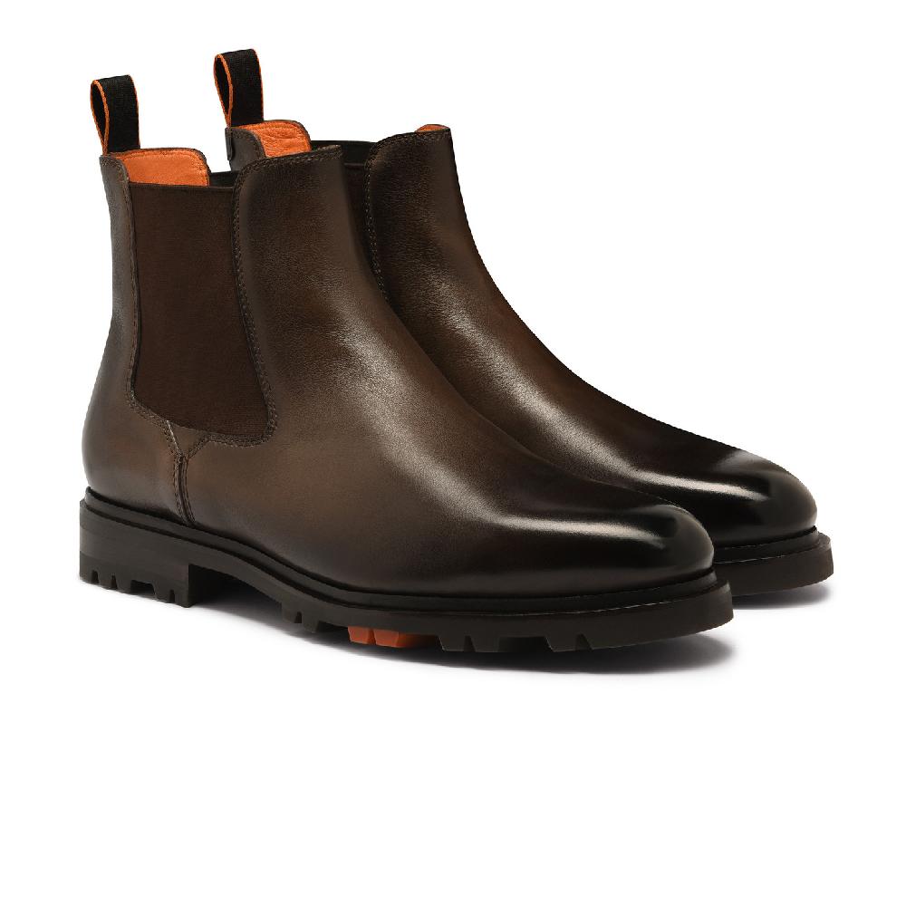 Santoni Stivaletto Chelsea da uomo in pelle testa di moro In Vendita