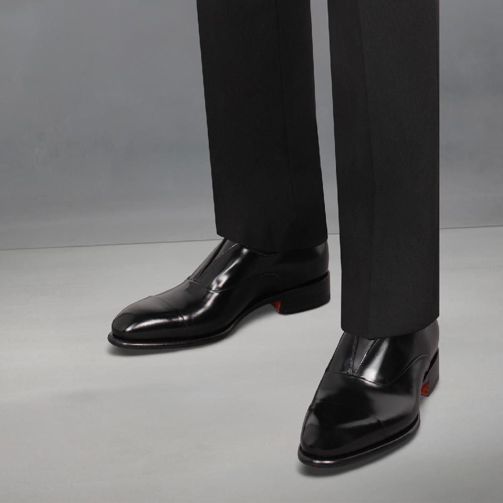 Santoni Stringata da uomo in pelle nera Vendita Calda