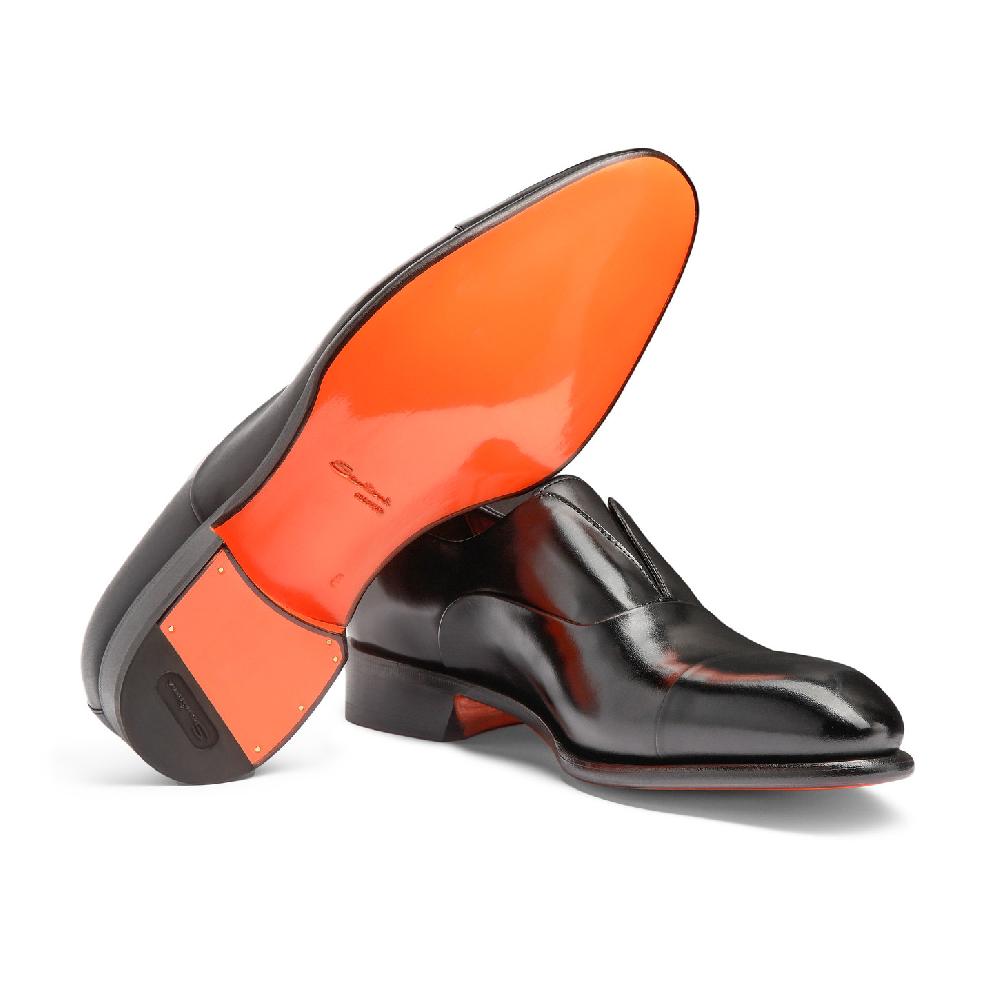 Santoni Stringata da uomo in pelle nera Vendita Calda