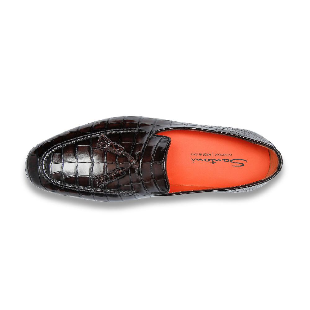 Santoni Mocassino con nappe da uomo in alligatore testa di moro Saldi Di Fabbrica