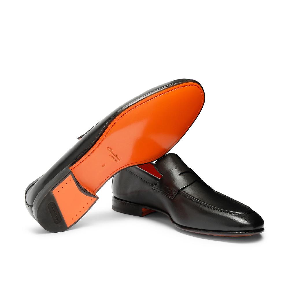 Santoni Mocassino penny da uomo in pelle anticata nera Vendite Flash