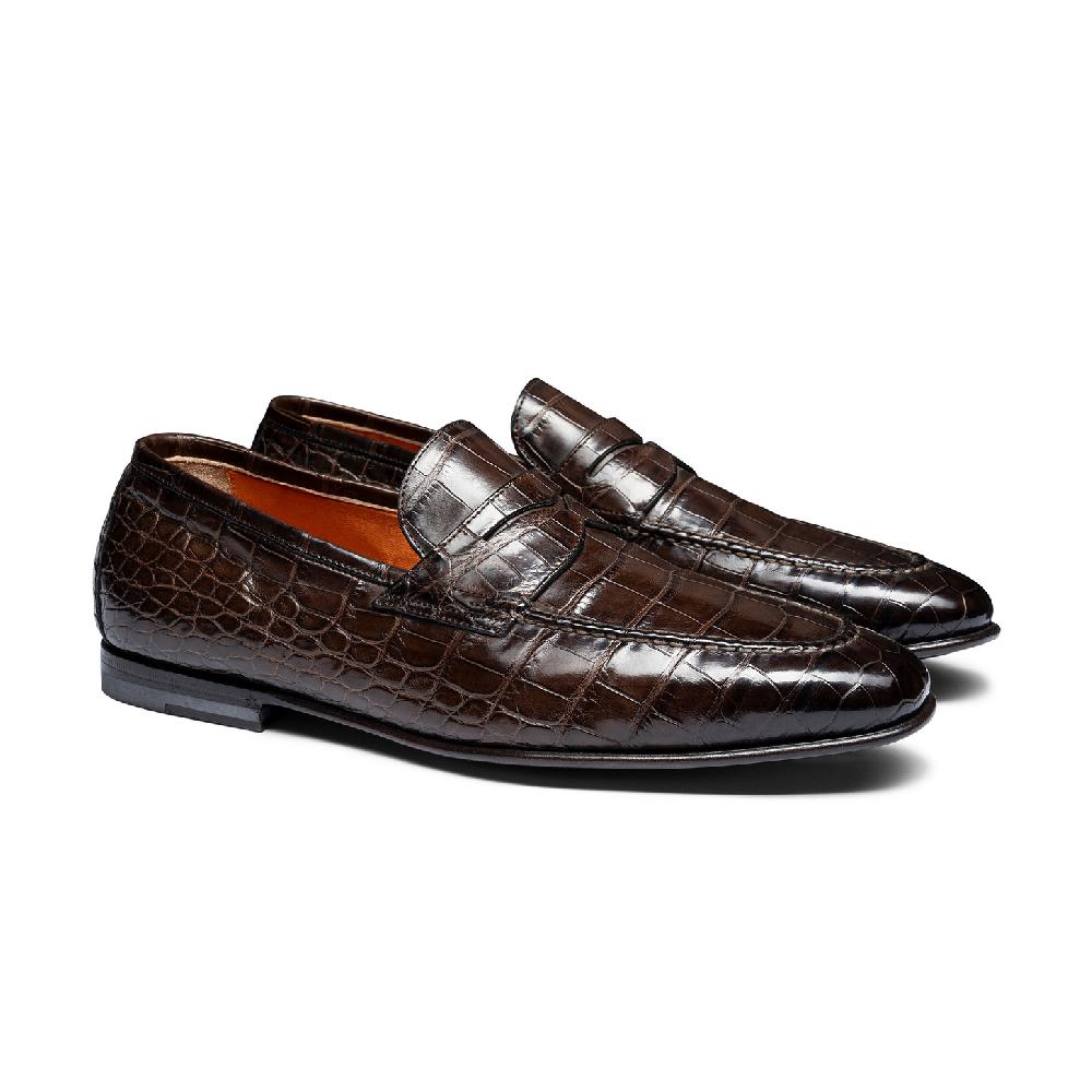 Santoni Mocassino penny da uomo in alligatore testa di moro In Saldo