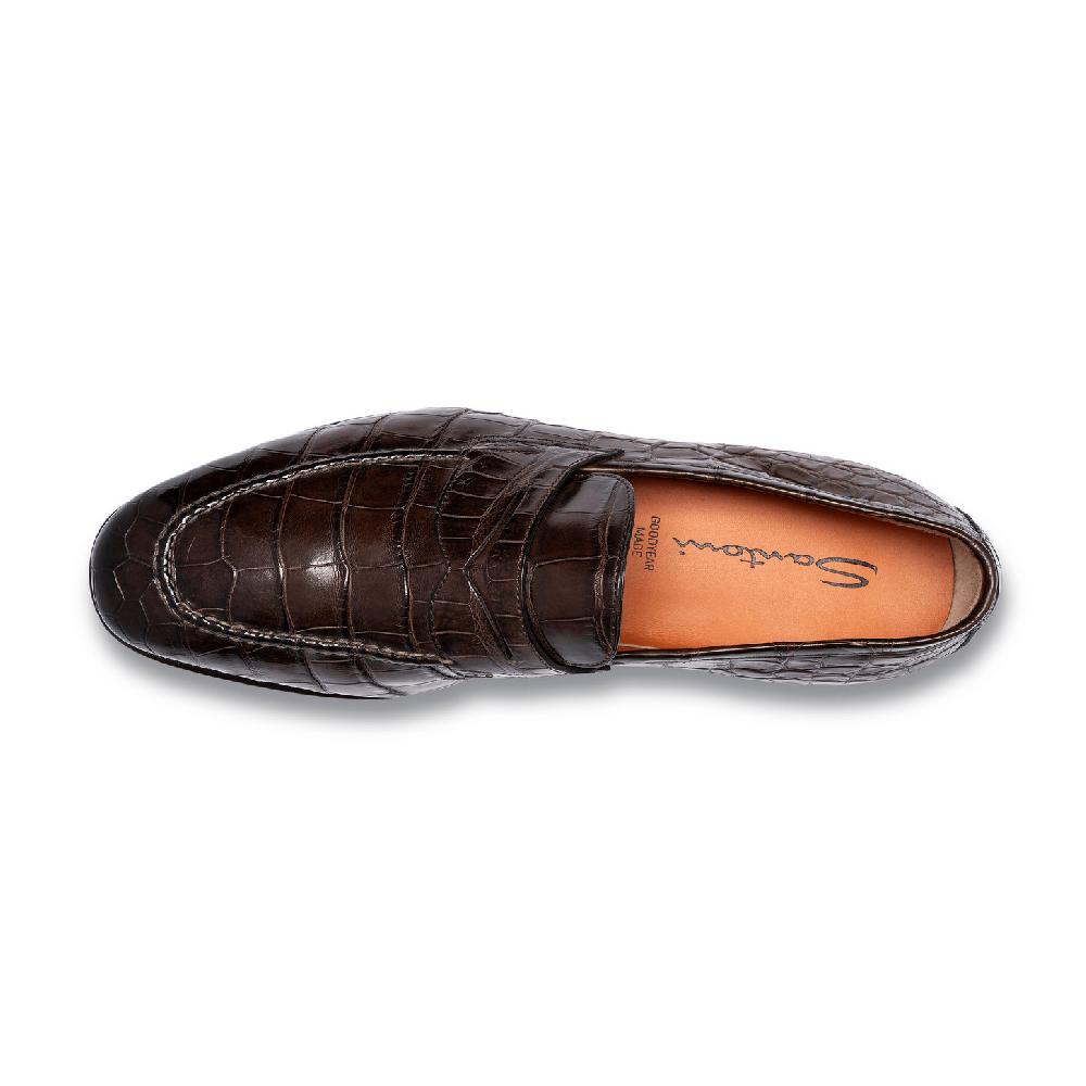 Santoni Mocassino penny da uomo in alligatore testa di moro In Saldo
