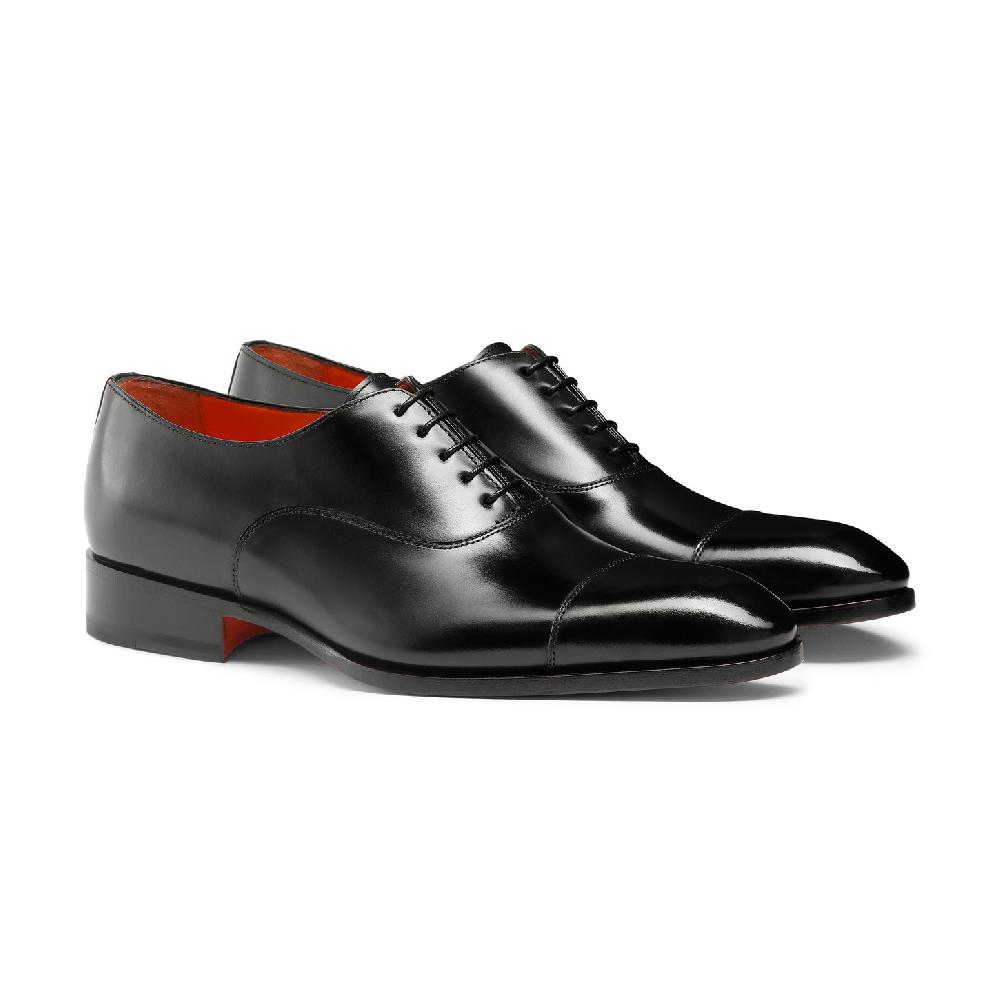 Santoni Stringata oxford da uomo in pelle anticata nera Nuova
