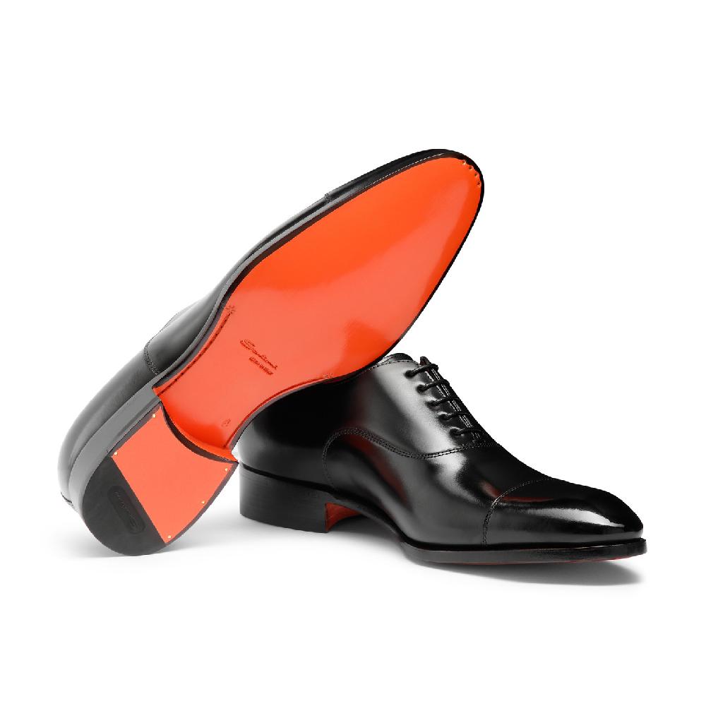 Santoni Stringata oxford da uomo in pelle anticata nera Nuova