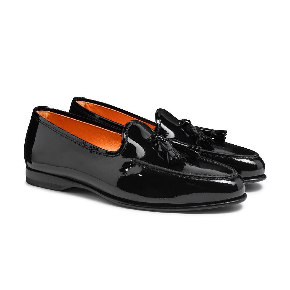 Santoni Mocassino Andrea con nappe da uomo in vernice nera Moda