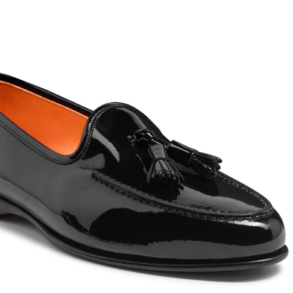 Santoni Mocassino Andrea con nappe da uomo in vernice nera Moda