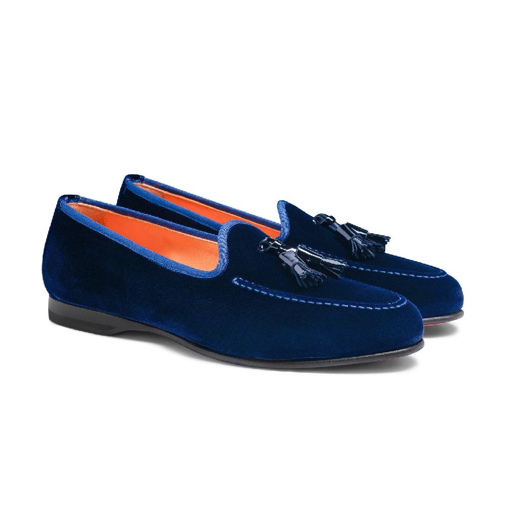 Santoni Mocassino Andrea con nappe da uomo in velluto blu Italy
