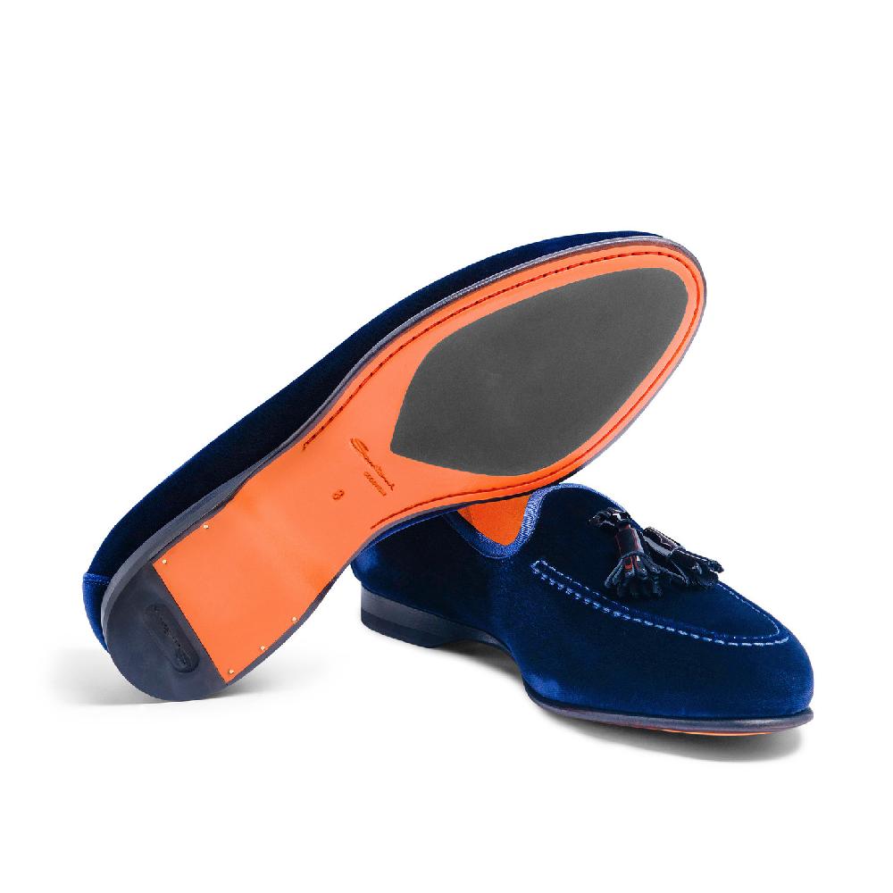 Santoni Mocassino Andrea con nappe da uomo in velluto blu Italy