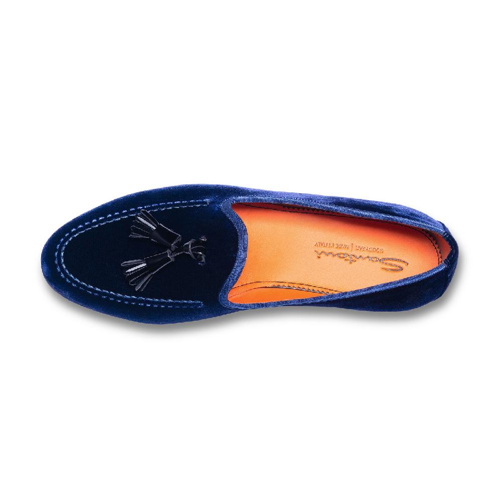 Santoni Mocassino Andrea con nappe da uomo in velluto blu Italy