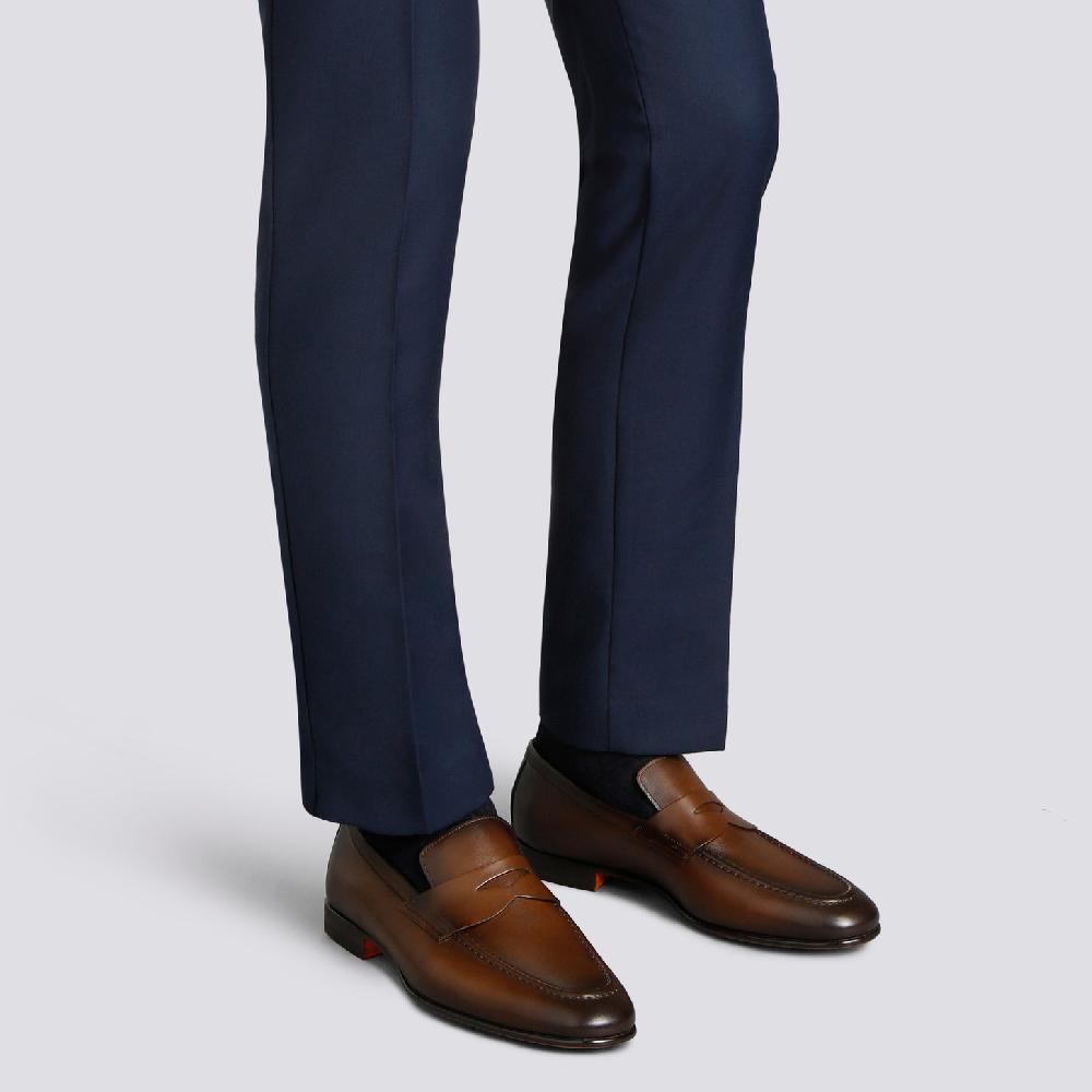 Santoni Mocassino penny da uomo in pelle anticata marrone Italia