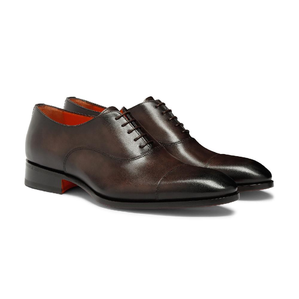 Santoni Stringata oxford da uomo in pelle anticata marrone Vendita