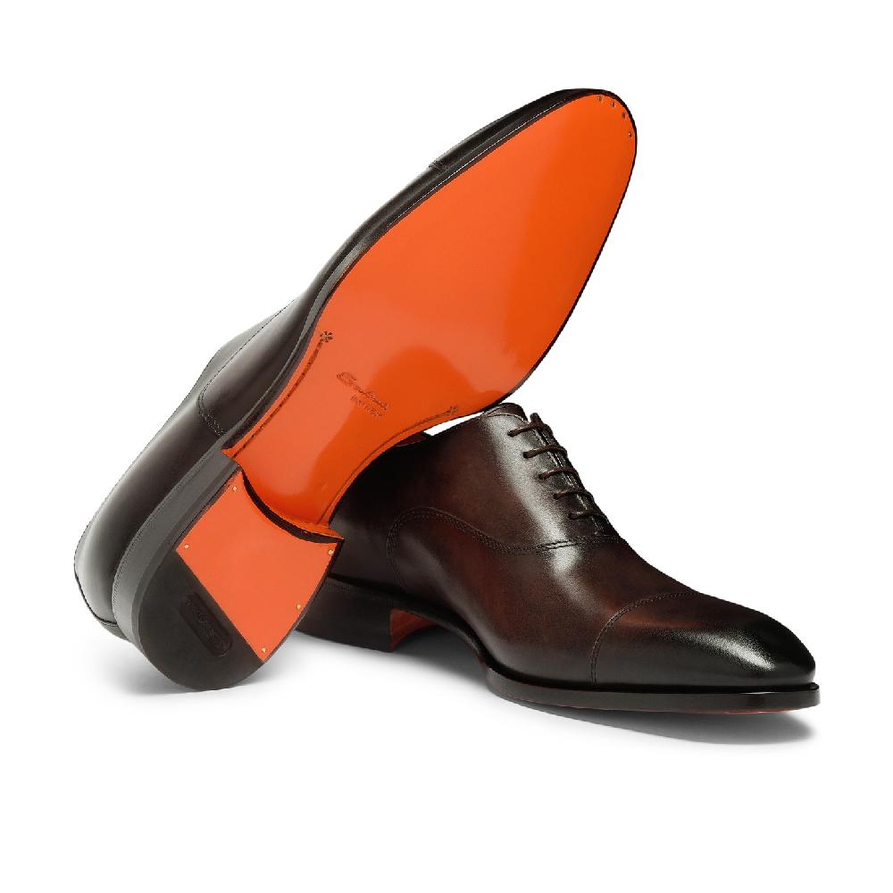 Santoni Stringata oxford da uomo in pelle anticata marrone Vendita