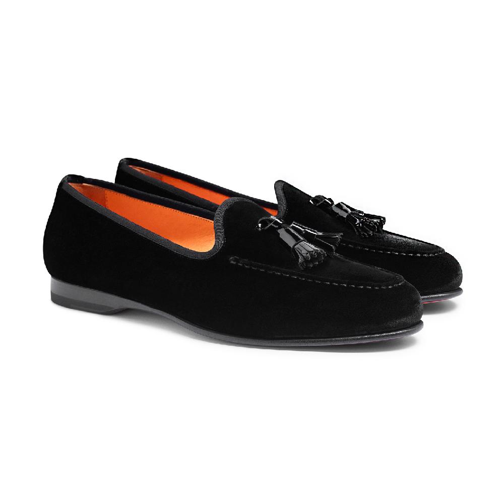 Santoni Mocassino Andrea con nappe da uomo in velluto nero Promozione