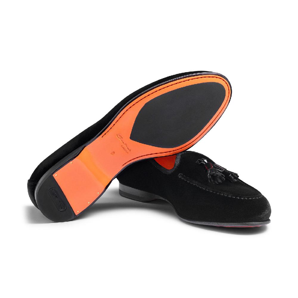 Santoni Mocassino Andrea con nappe da uomo in velluto nero Promozione