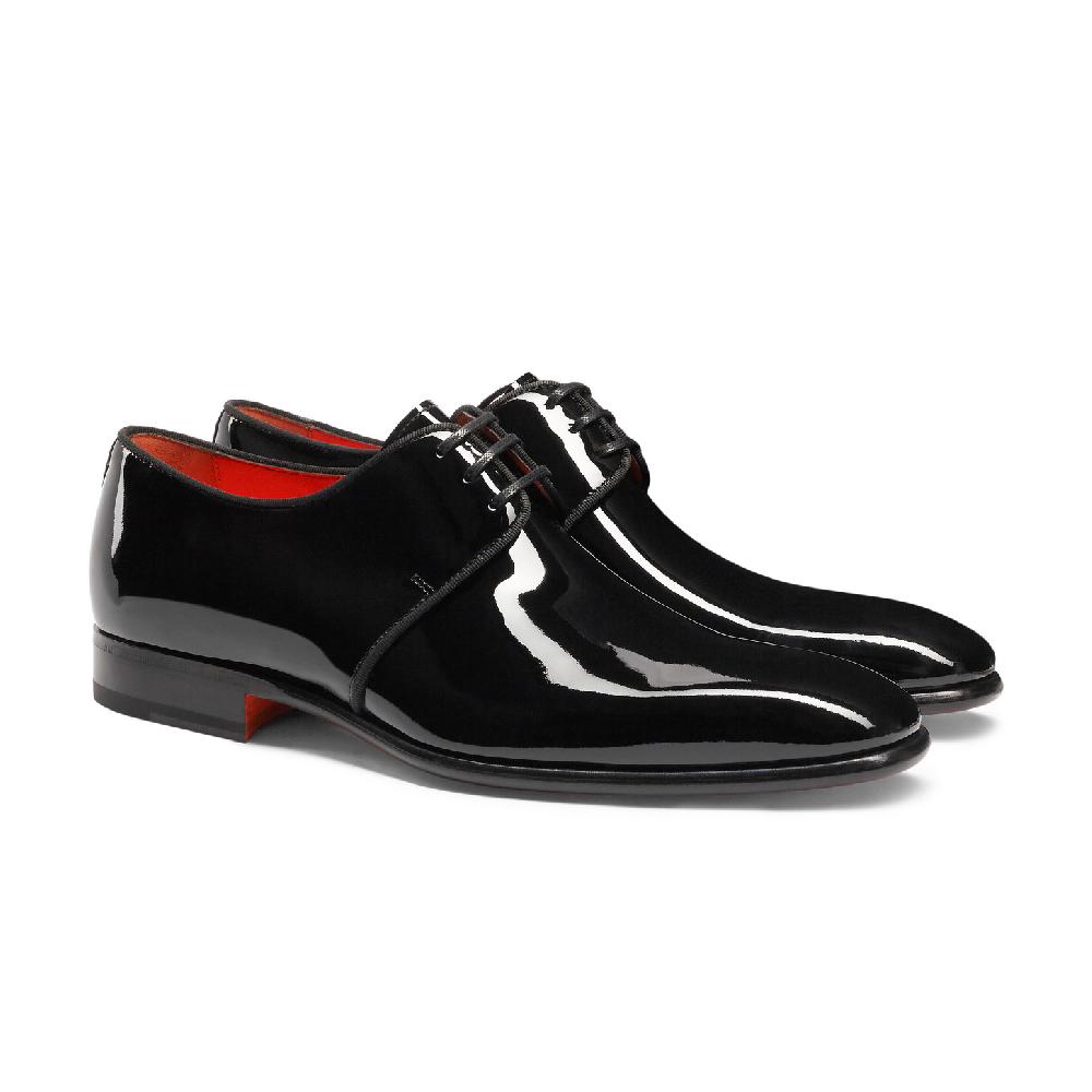 Santoni Stringata derby da uomo in vernice nera Spedizione Gratuita