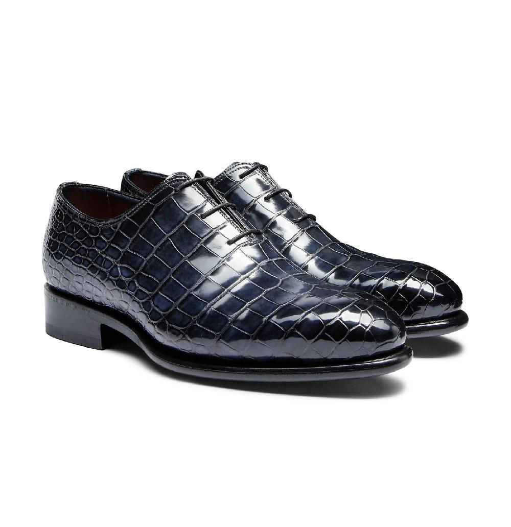 Santoni Stringata oxford da uomo in alligatore blu Pezzi Unici