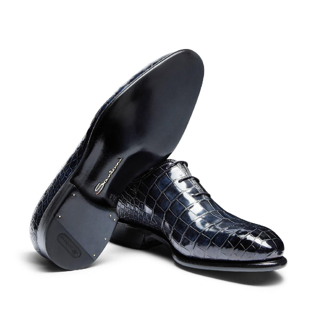 Santoni Stringata oxford da uomo in alligatore blu Pezzi Unici