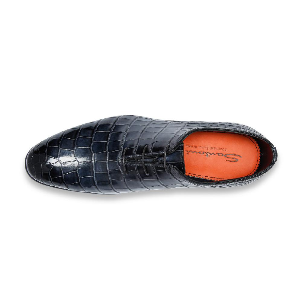 Santoni Stringata oxford da uomo in alligatore blu Pezzi Unici