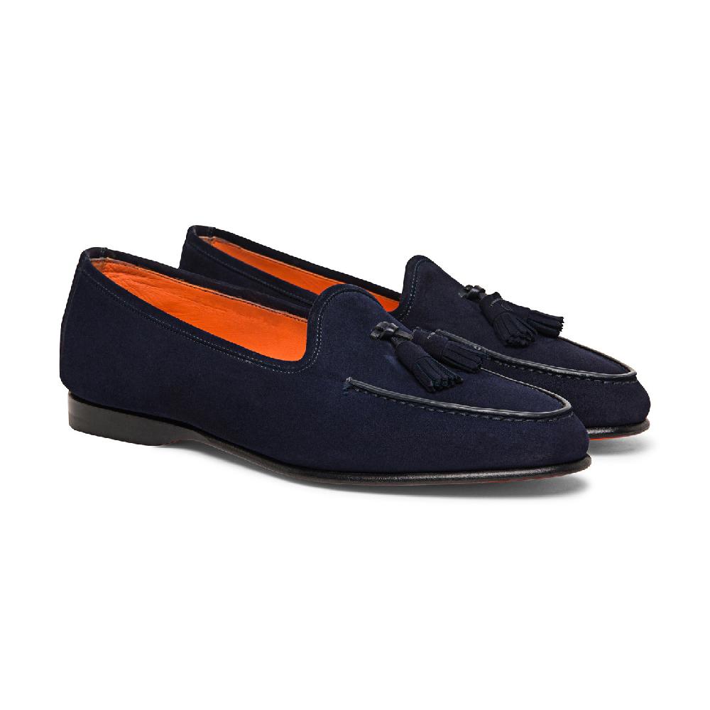 Santoni Mocassino Andrea con nappe da uomo in suede blu Qualità Garantita