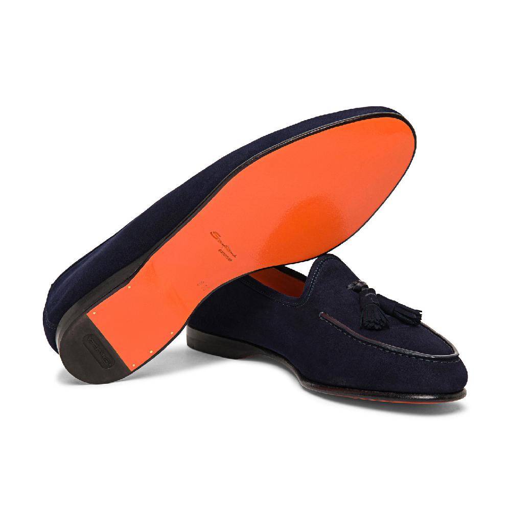 Santoni Mocassino Andrea con nappe da uomo in suede blu Qualità Garantita