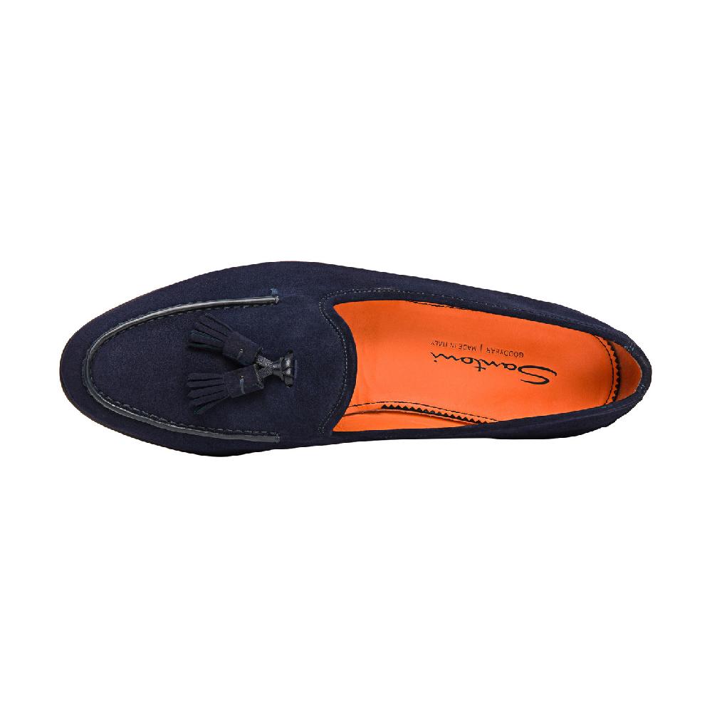 Santoni Mocassino Andrea con nappe da uomo in suede blu Qualità Garantita