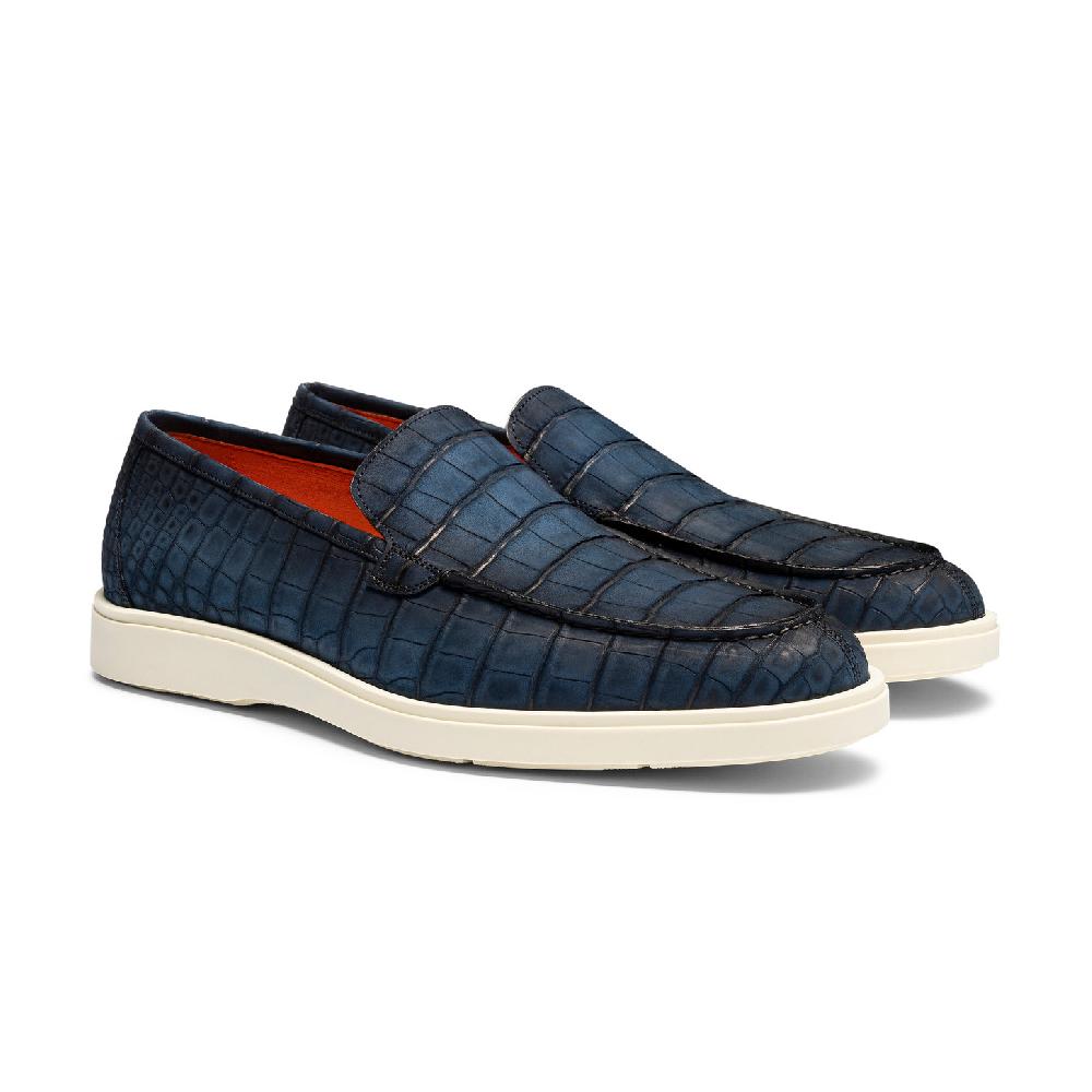 Santoni Mocassino da uomo in alligatore blu Negozi Online