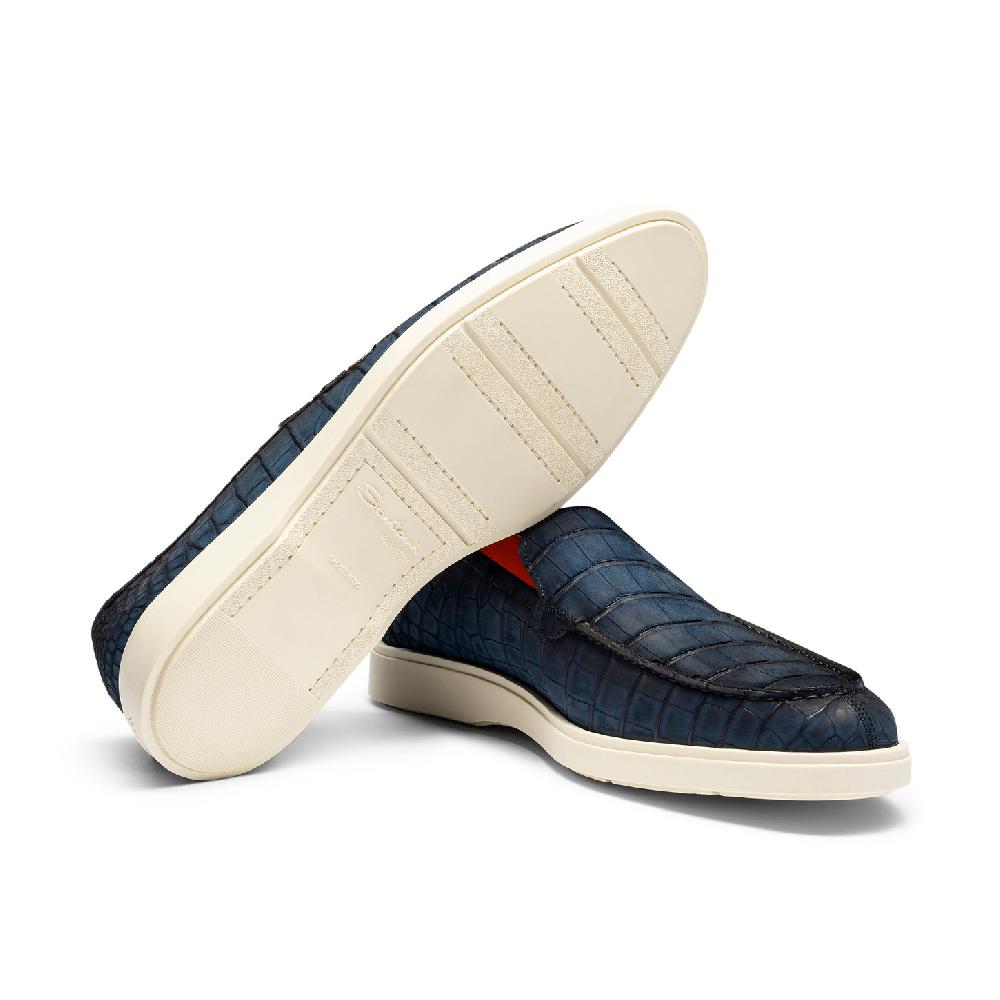 Santoni Mocassino da uomo in alligatore blu Negozi Online
