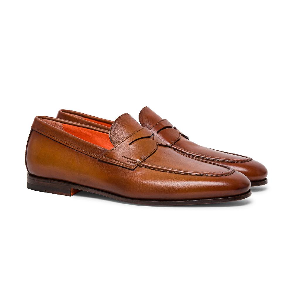 Santoni Mocassino penny da uomo in pelle marrone Promozione Limitata