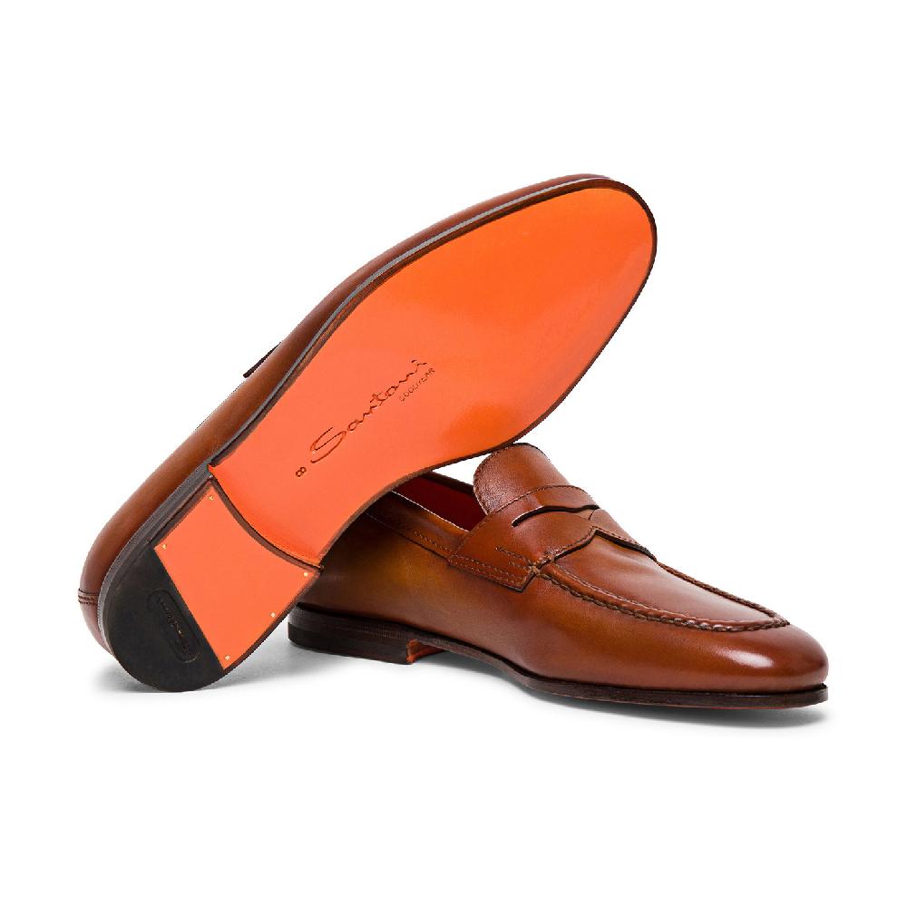 Santoni Mocassino penny da uomo in pelle marrone Promozione Limitata