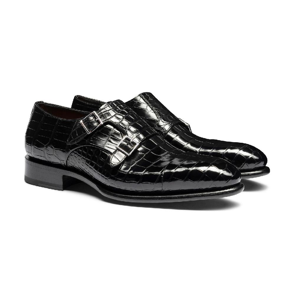 Santoni Doppia fibbia da uomo in alligatore nero Fino Al -60%