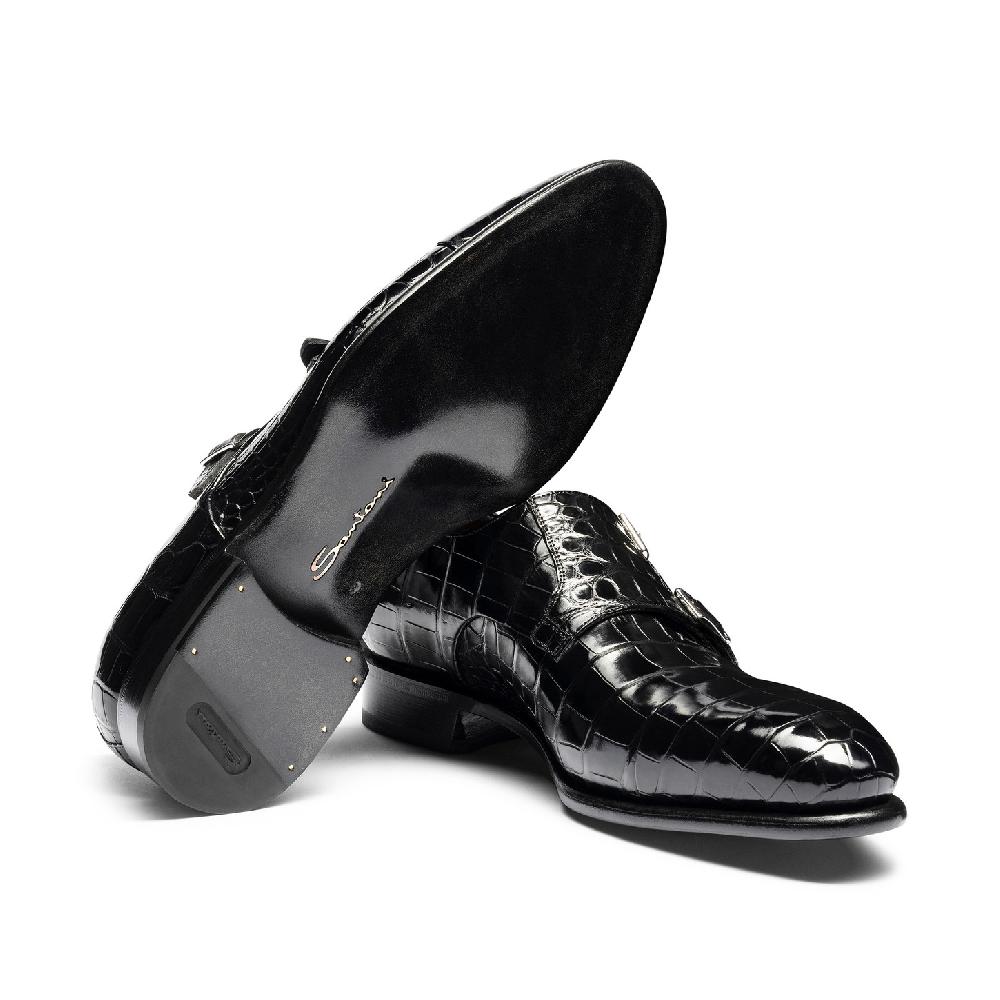 Santoni Doppia fibbia da uomo in alligatore nero Fino Al -60%