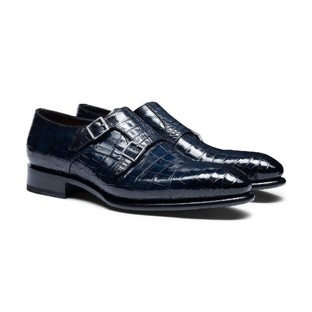 Santoni Doppia fibbia da uomo in alligatore blu Shopping Online