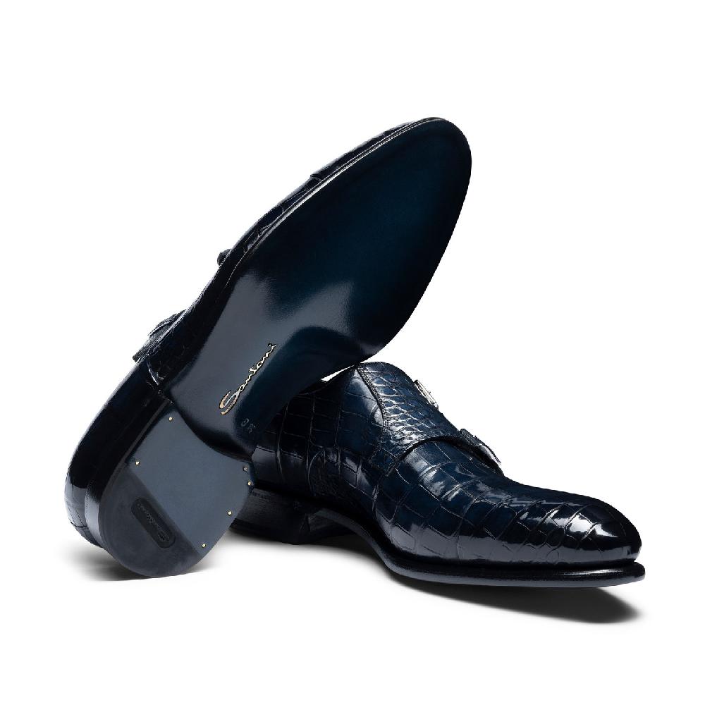 Santoni Doppia fibbia da uomo in alligatore blu Shopping Online