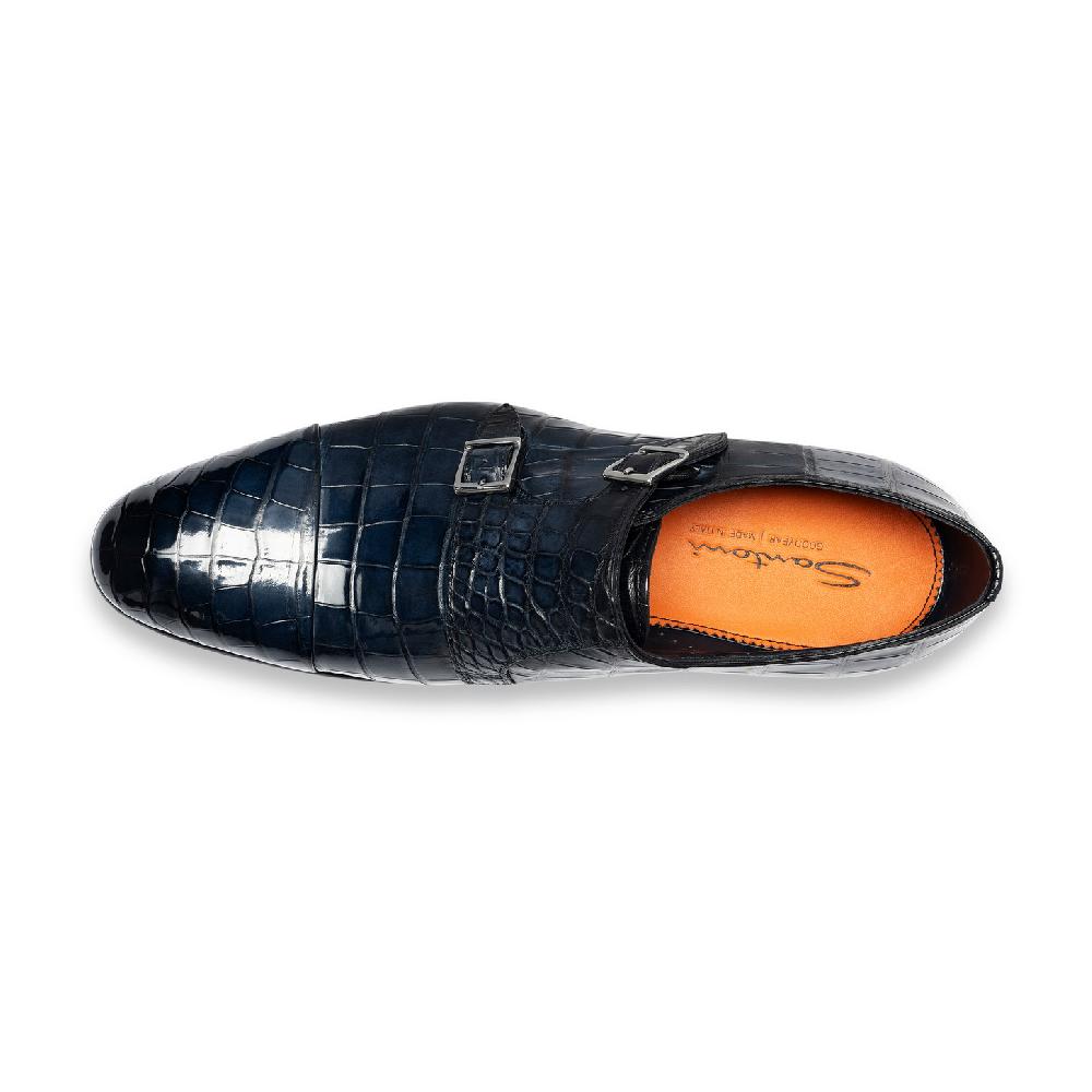 Santoni Doppia fibbia da uomo in alligatore blu Shopping Online