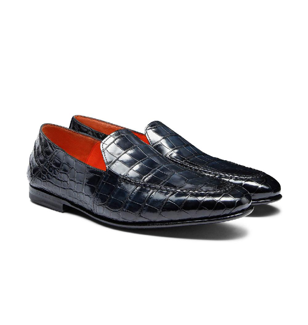 Santoni Mocassino da uomo in alligatore blu Affare Del Giorno