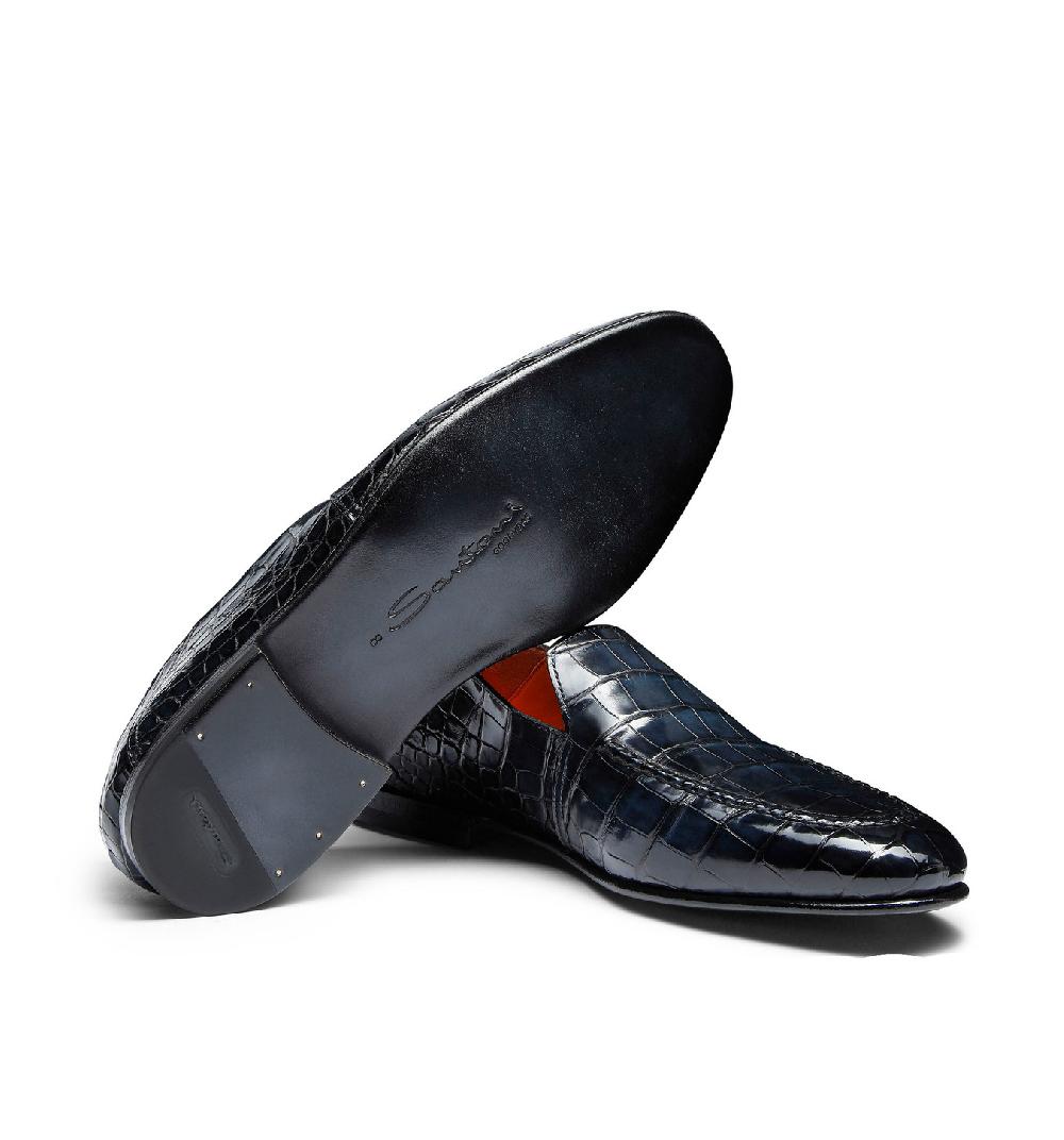 Santoni Mocassino da uomo in alligatore blu Affare Del Giorno
