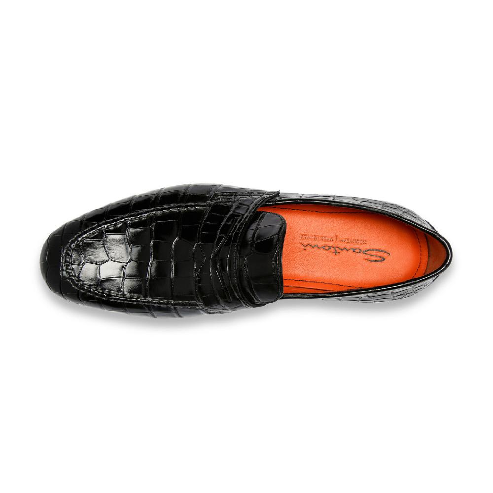 Santoni Mocassino penny da uomo in alligatore nero Prezzo Ridotto