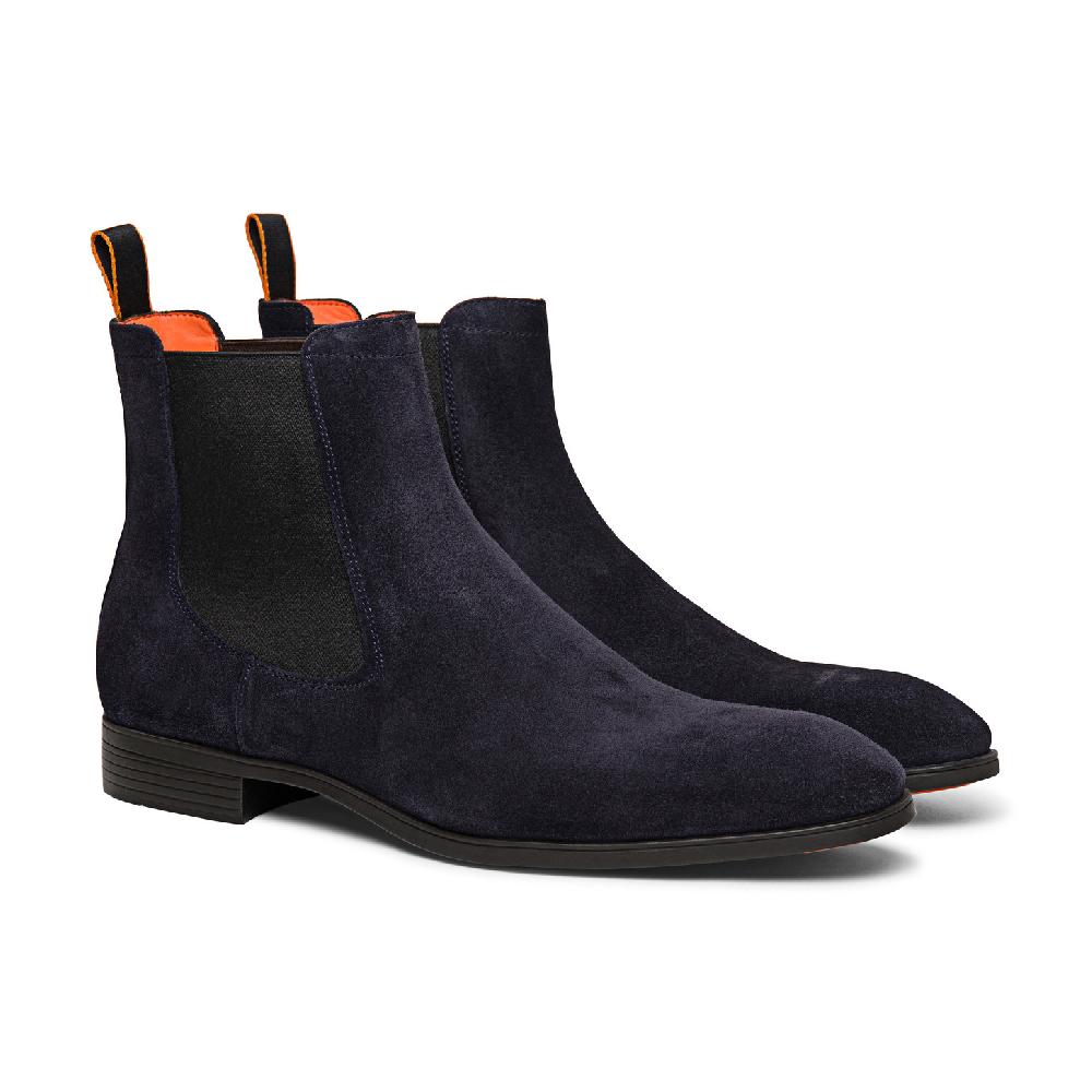 Santoni Stivaletto chelsea da uomo in suede blu Sottocosto