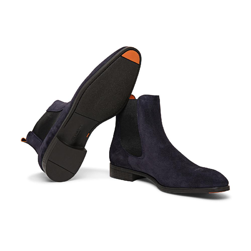 Santoni Stivaletto chelsea da uomo in suede blu Sottocosto