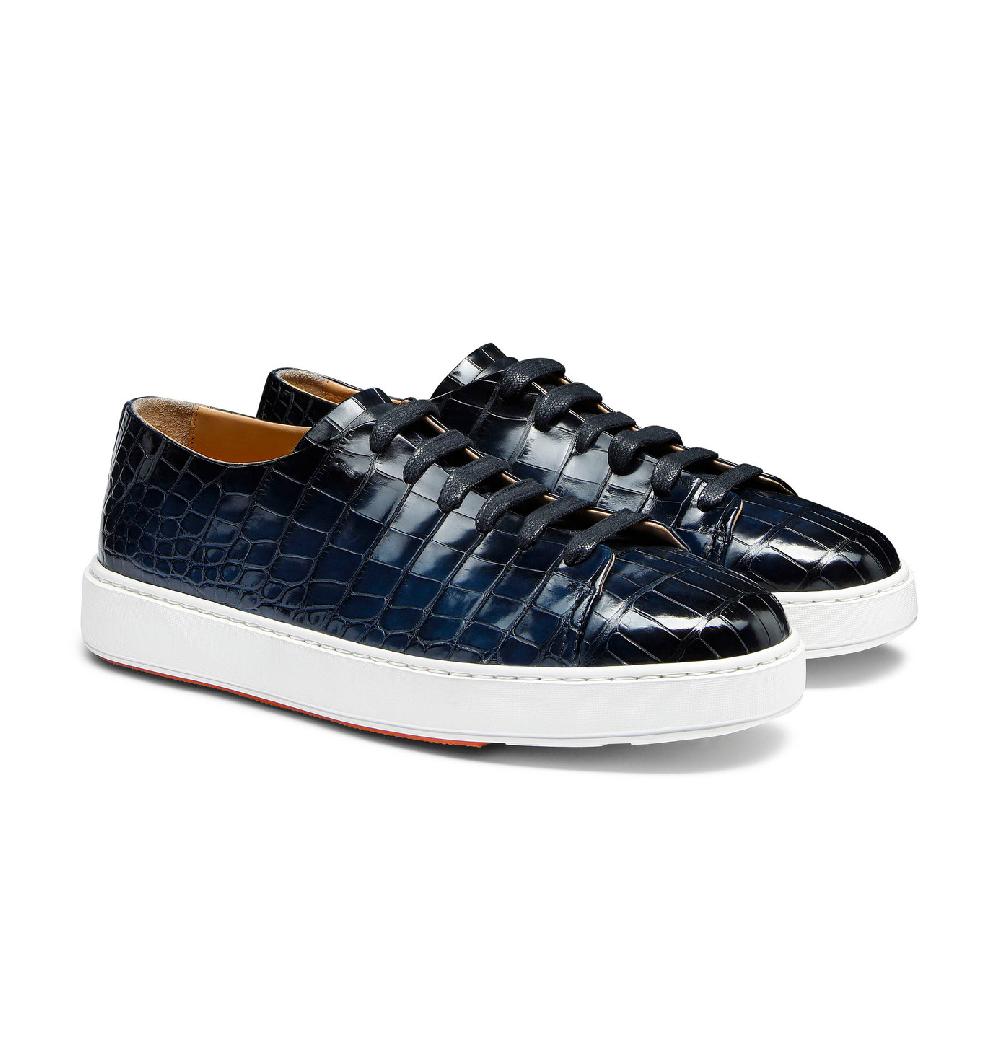 Santoni Sneaker da uomo in alligatore blu Sconto