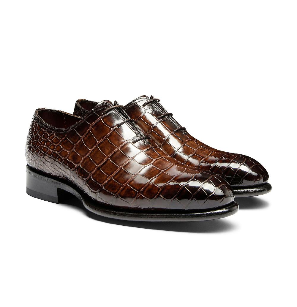 Santoni Stringata oxford da uomo in alligatore testa di moro Economico