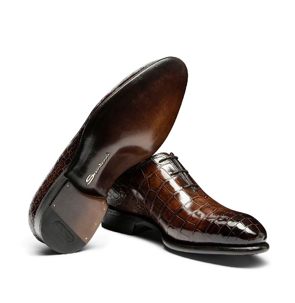 Santoni Stringata oxford da uomo in alligatore testa di moro Economico