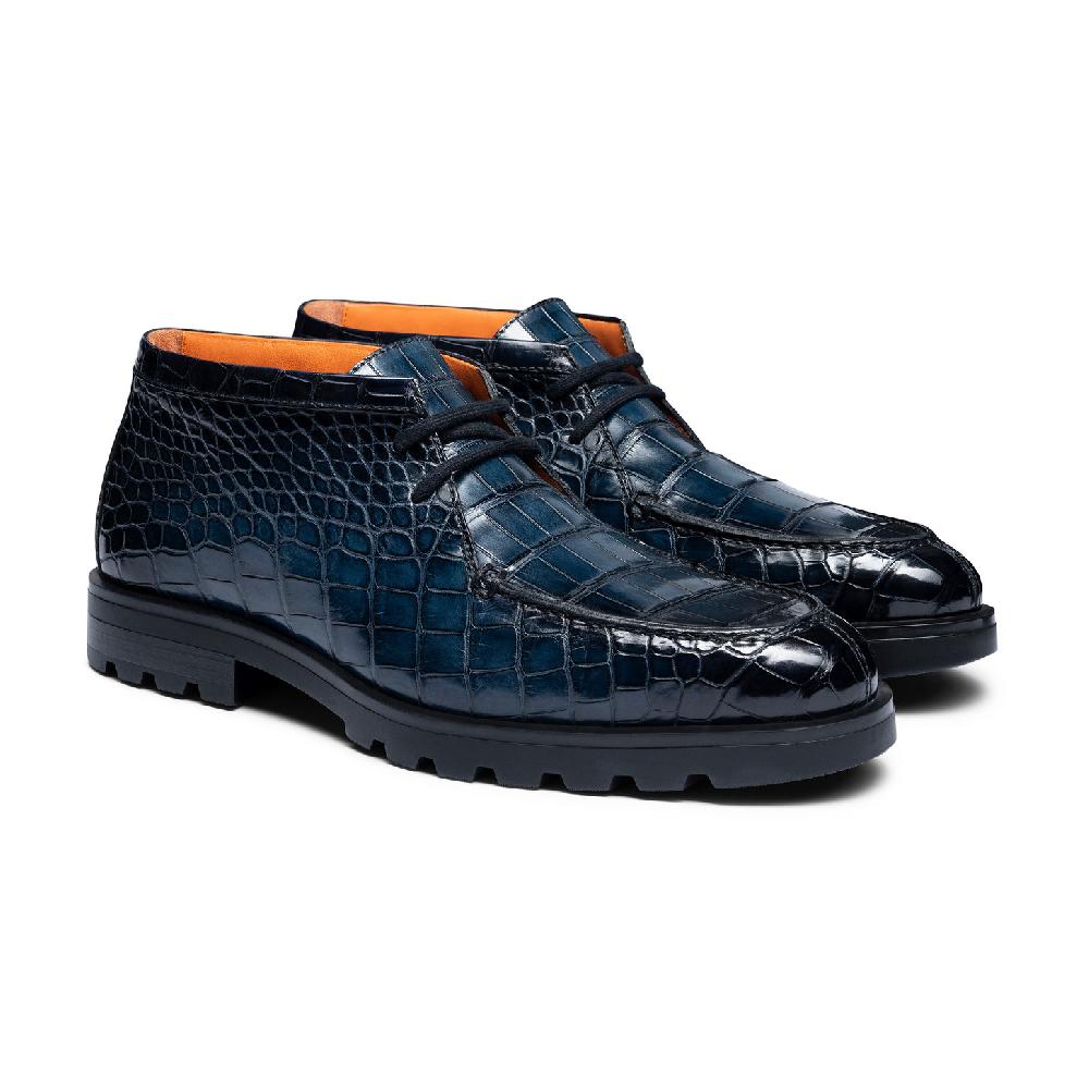 Santoni Stivaletto desert da uomo in alligatore blu Online