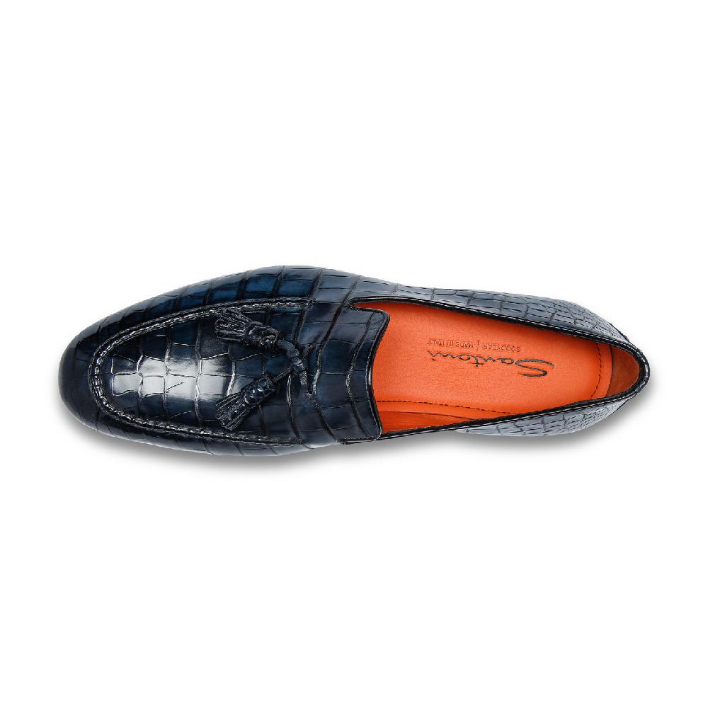Santoni Mocassino con nappe da uomo in alligatore blu Outlet