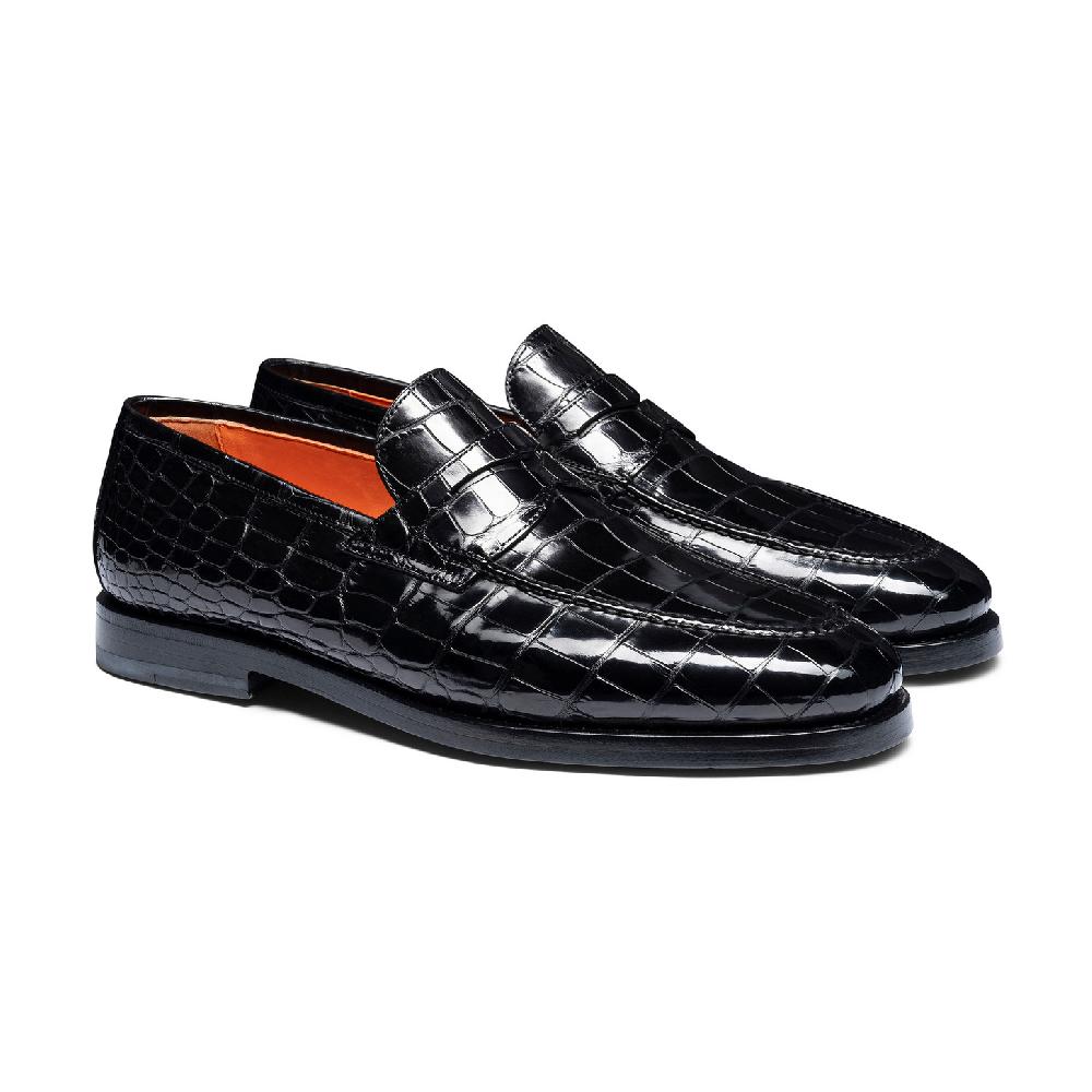 Santoni Mocassino penny da uomo in alligatore grigio In Vendita