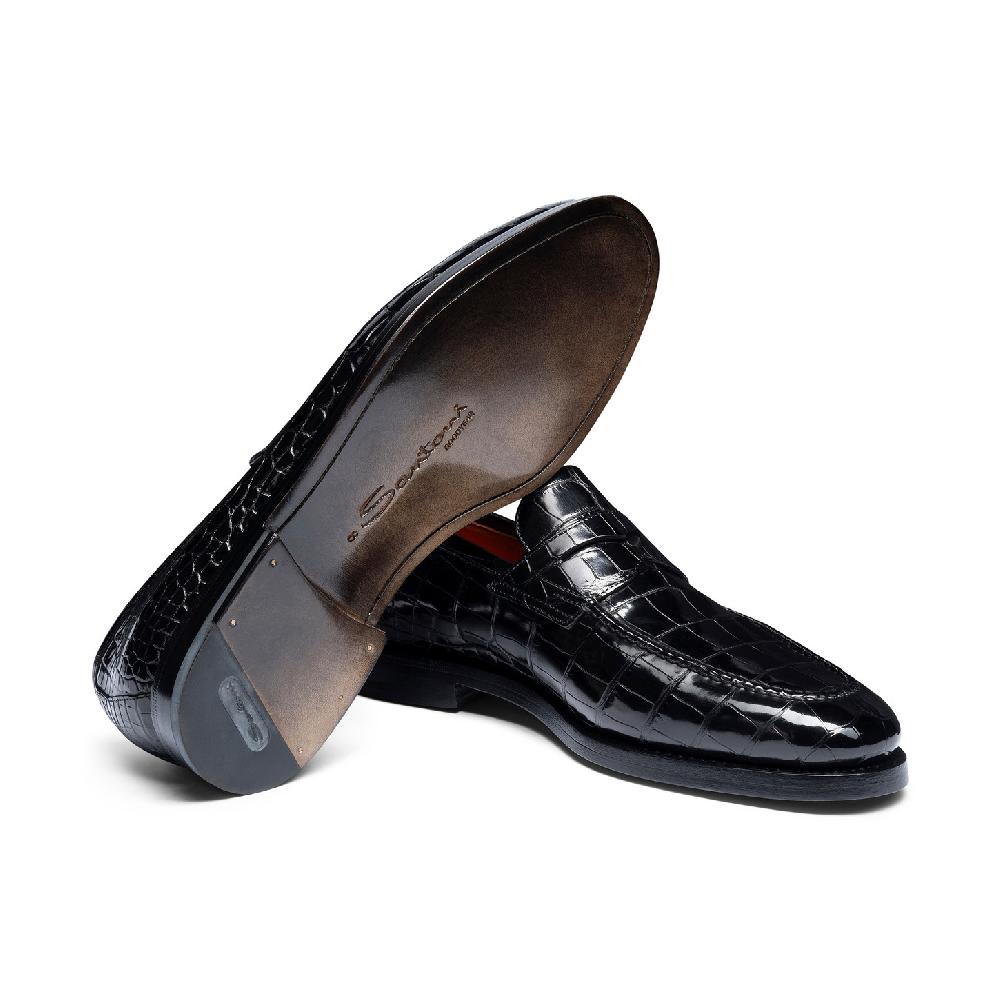 Santoni Mocassino penny da uomo in alligatore grigio In Vendita